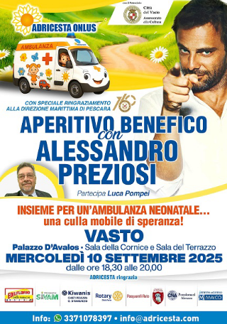 Vasto - Mercoledì aperitivo benefico di Adricesta con Alessandro Preziosi